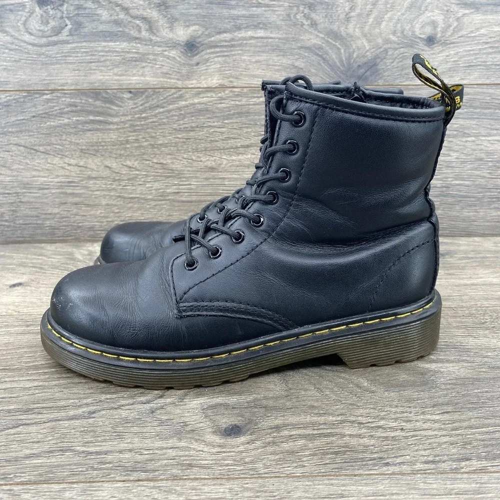 Dr Doc Martens Youth Boots Size 3 Black Ankle‎ Lace Up Side Zip